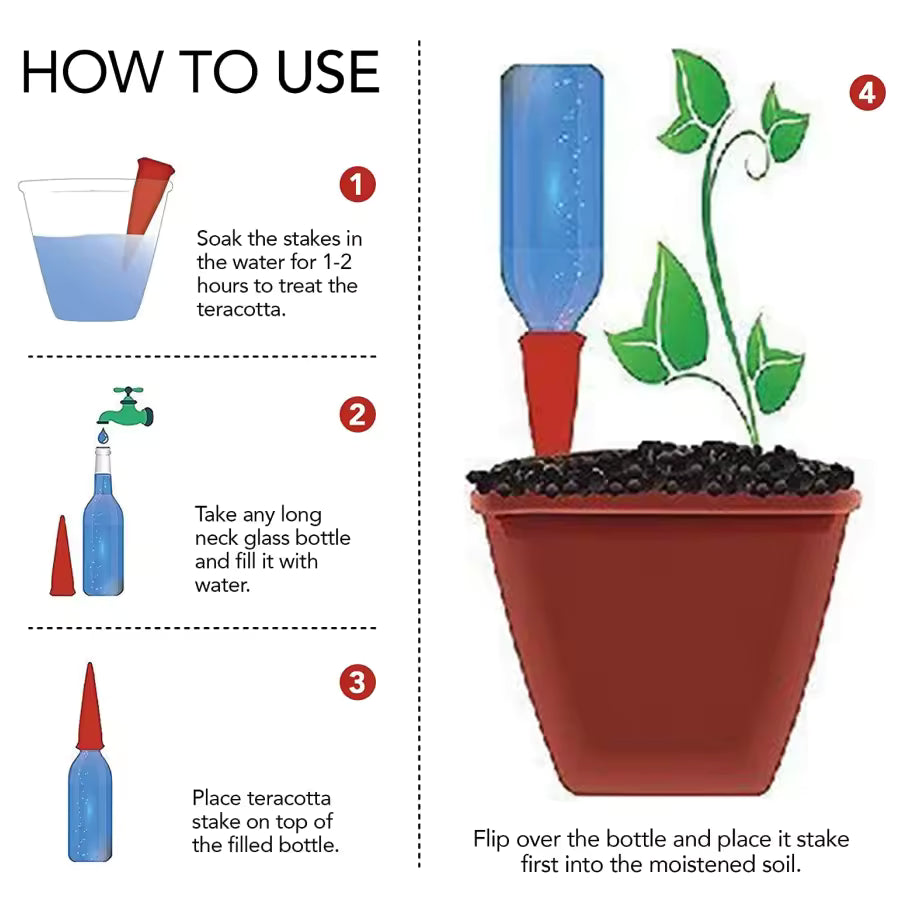 Easy Terracotta Self-Watering Plant Stakes Set
